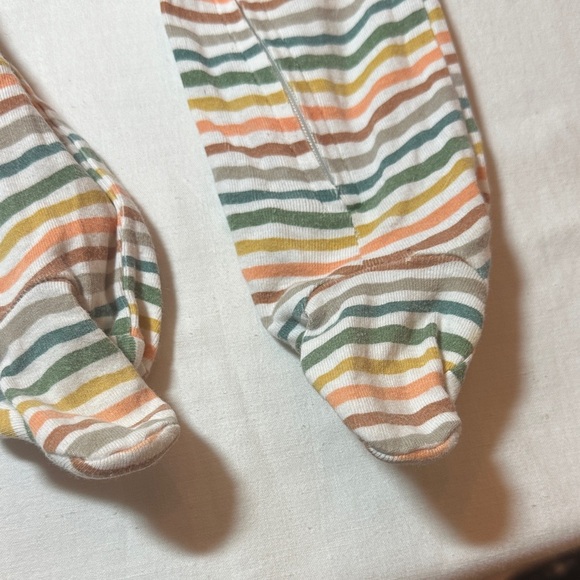 Cozy Striped Kids Footie in Orange and Green - Picture 2 of 4